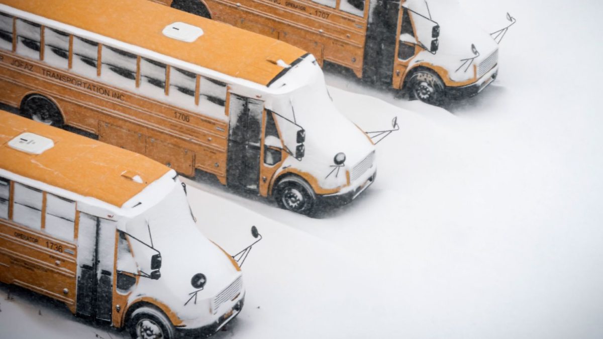 Wong, M. (2021) School buses covered in snow during a snowstorm in Brooklyn, New York. Brooklyn, New York. 